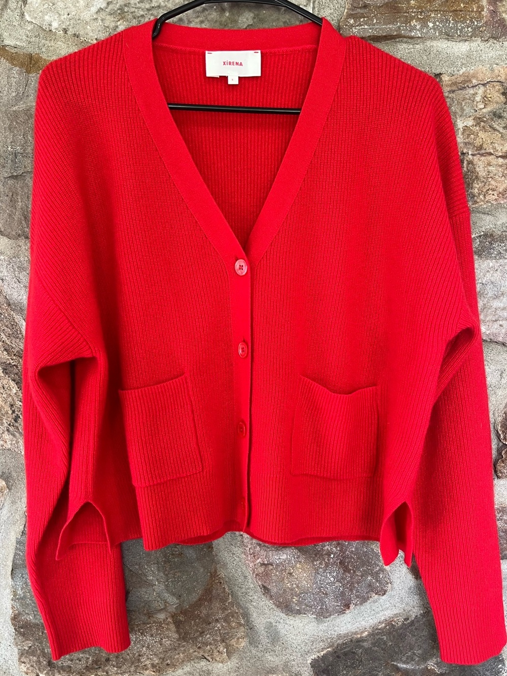 Xirena Red 100% Cashmere V Neck Cardigan Sweater Pockets Size Small